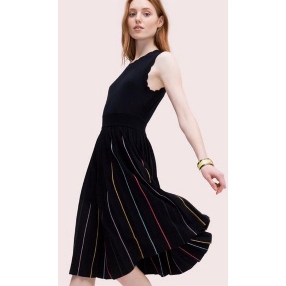 Kate Spade New York Black Multicolor Pleated Sweater Striped Midi Dress Women S